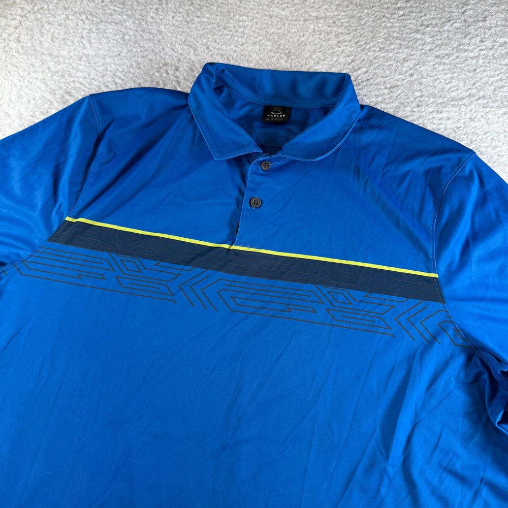 Oakley Polo Shirt Mens Large Blue Excellent Hydrolix Graphic Golf Short Sleeve